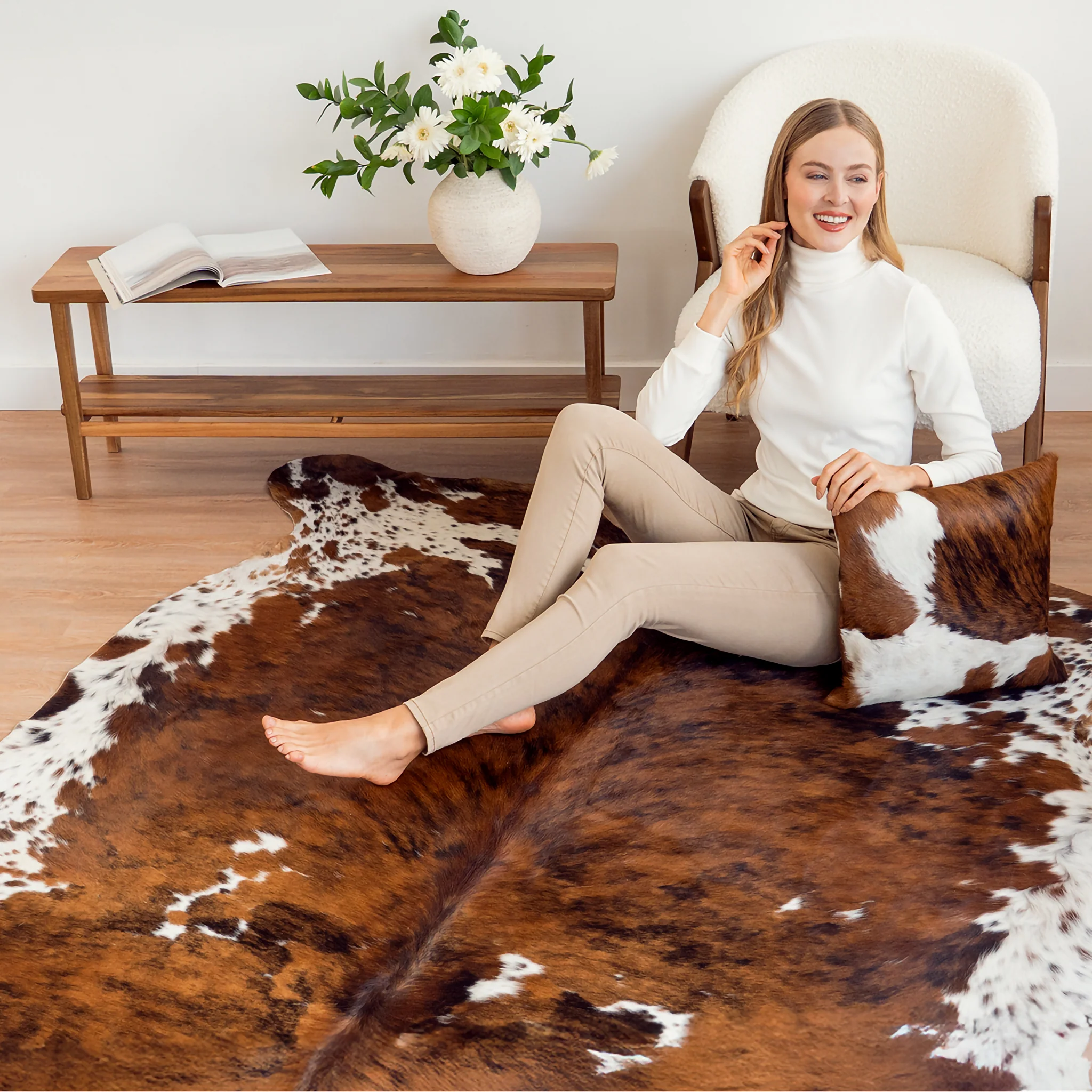 Cowhide Rug Tricolor Brindle Mix - Image 7