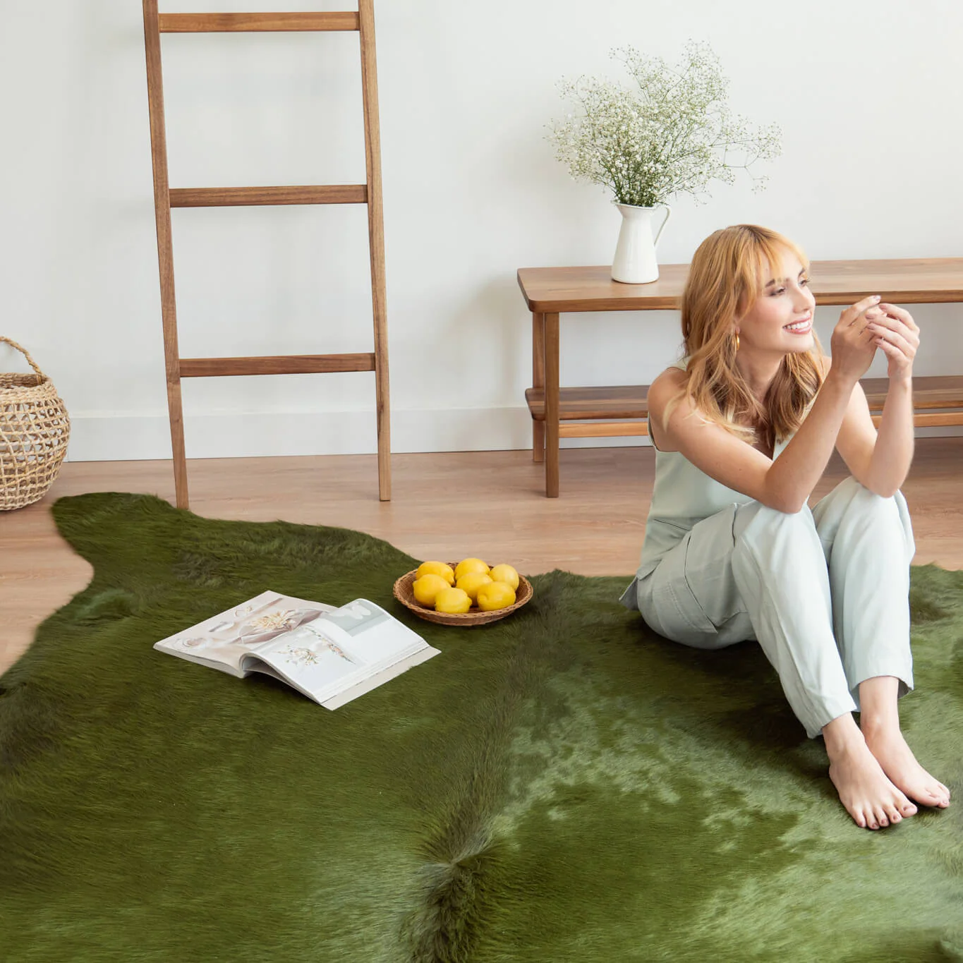 Green Dyed Cowhide Rug - Image 6