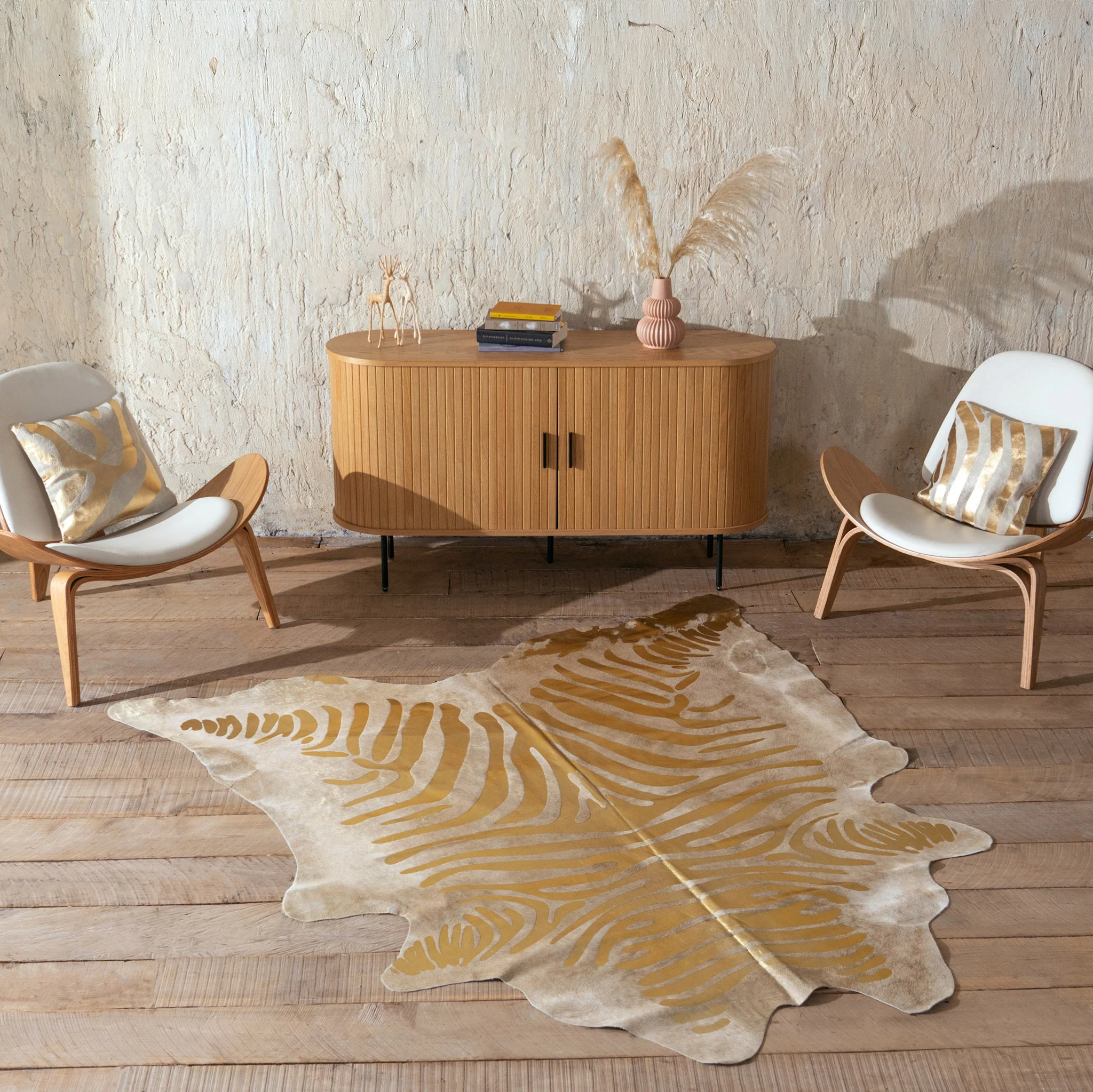 Zebra Gold Metallic Cowhide Rug - Image 4