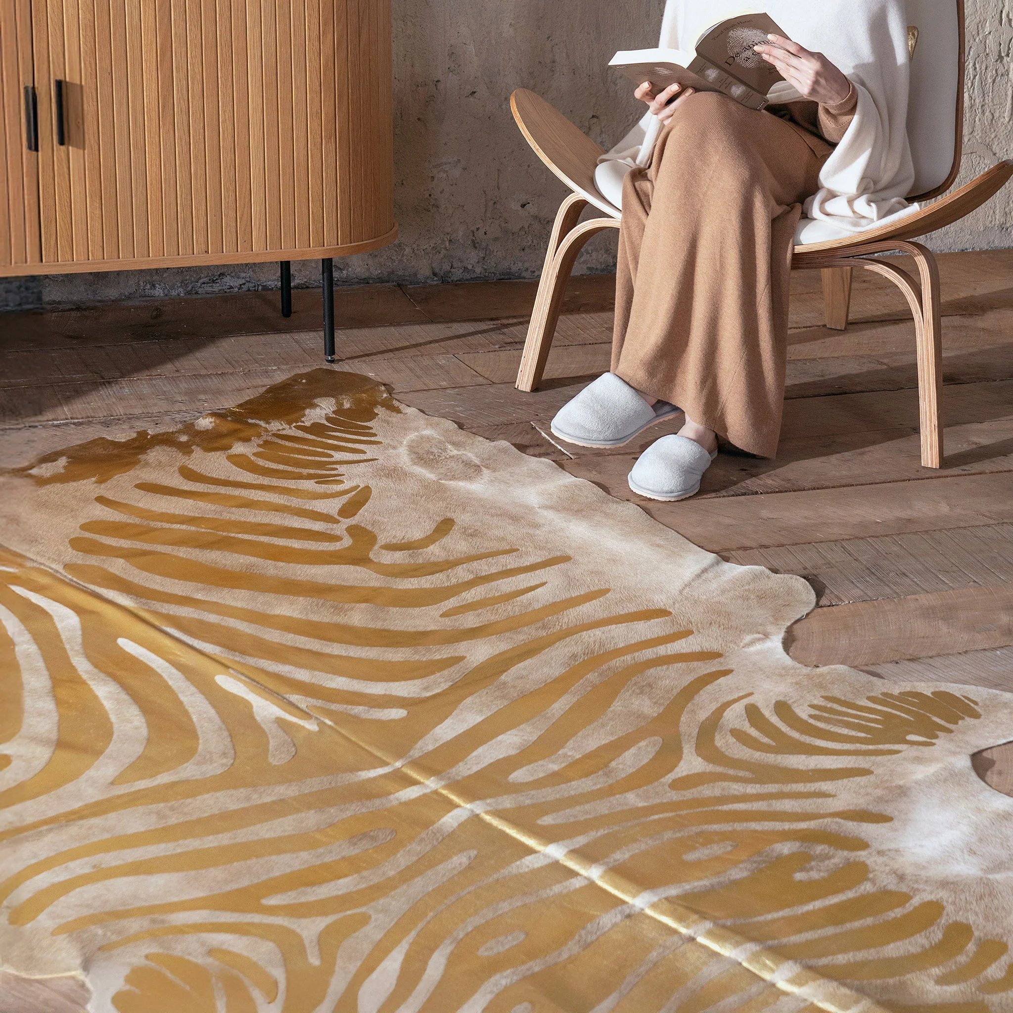 Zebra Gold Metallic Cowhide Rug - Image 7